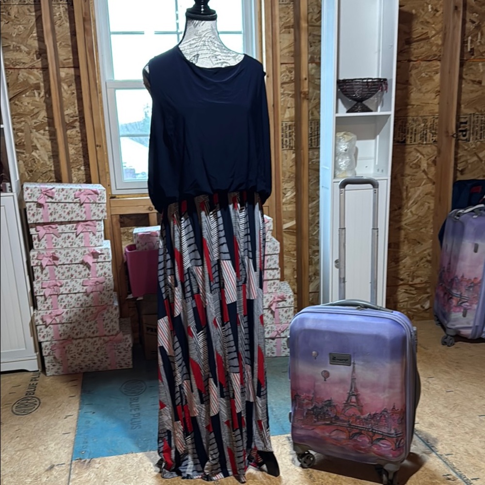 Stylish Black Top with Patterned Maxi Skirt